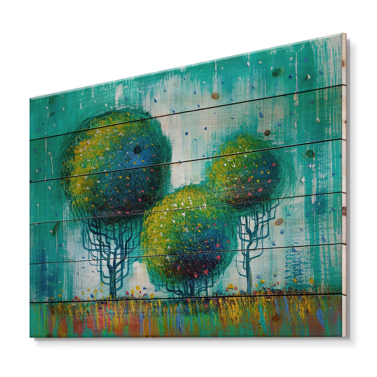 Designart - Colourful Trees Impressionist Landscape II - Modern Print on Natural Pine Wood